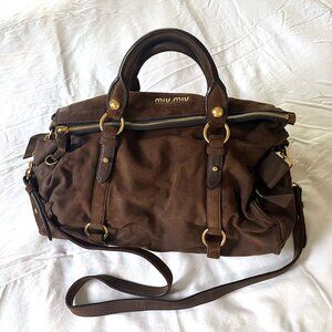 Miu Miu Brown Suede Bow Satchel Bag